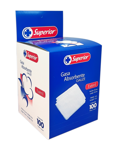 COMPRESA GASA SUPERIOR ESTÉRIL 4″x4″ x100’u