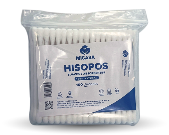 Hisopos blancos bolsa x 100u’ Migasa